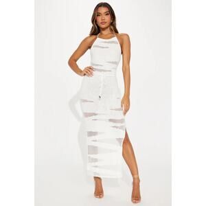 White Crochet Halter Maxi Dress - Fashion Nova - Bachelorette Large‎ NWT